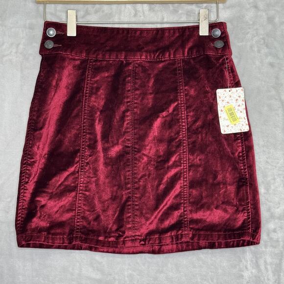 Free People Skirt Womens 26 Red Velvet High Waist Mini OB824567 New - Picture 1 of 11